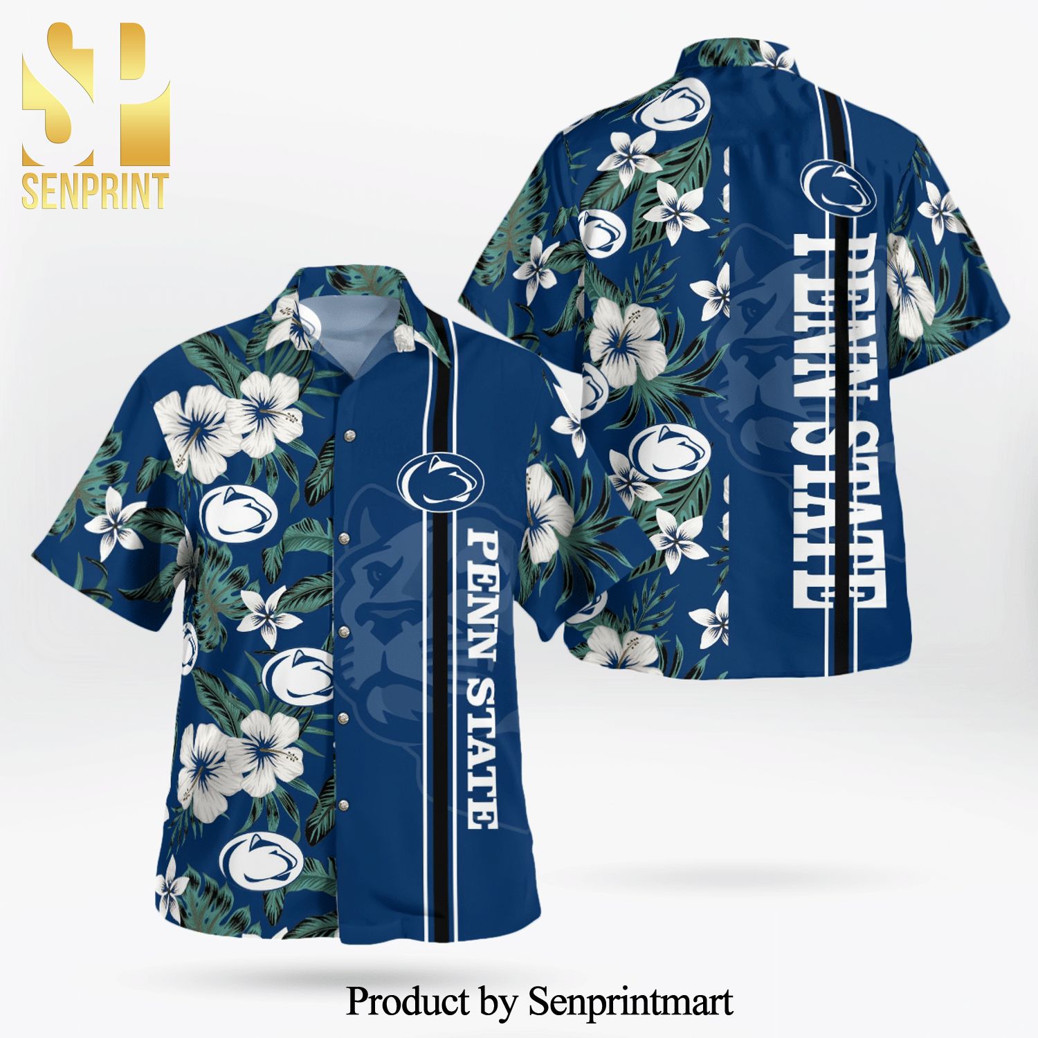 Penn State Nittany Lions Logo Full Printing Flowery Aloha Summer Beach Hawaiian Shirt – Navy