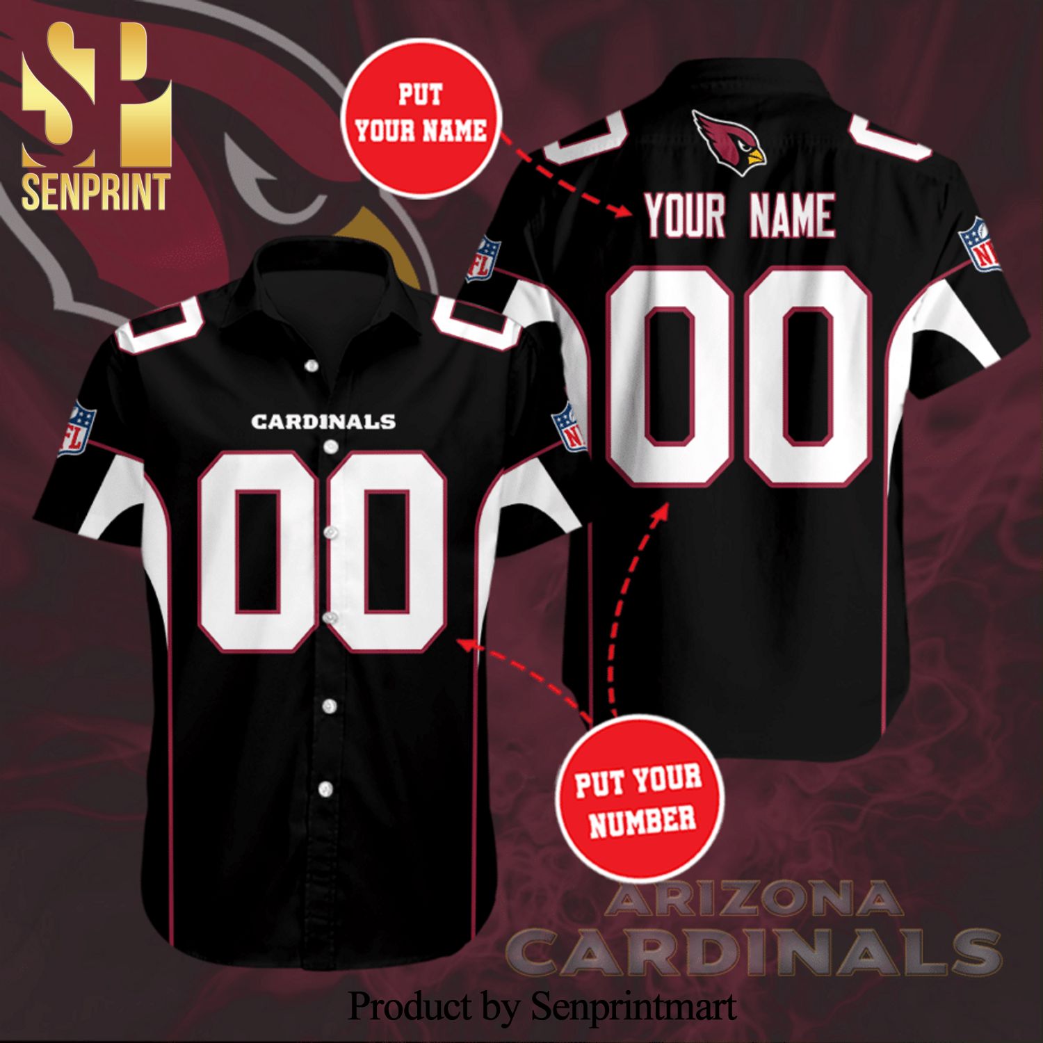 Personalized Arizona Cardinals Professional Football Team Cardinals Full Printing Hawaiian Shirt – Black