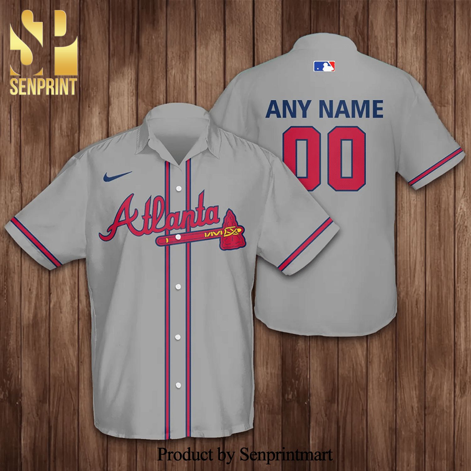 Personalized Atlanta Braves Baseball Full Printing Hawaiian Shirt – Grey
