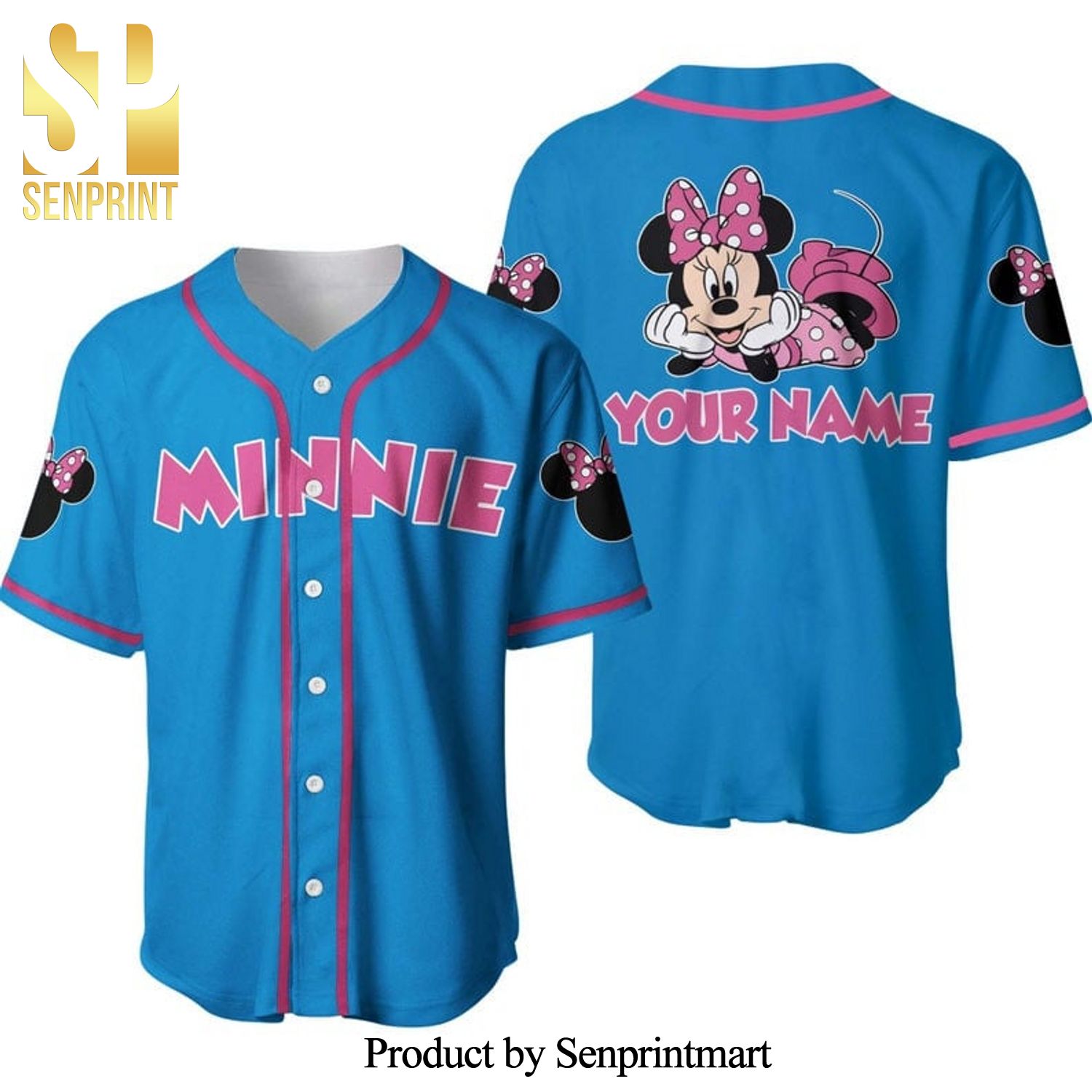 Personalized Chilling Minnie Mouse Disney All Over Print Baseball Jersey - Blue