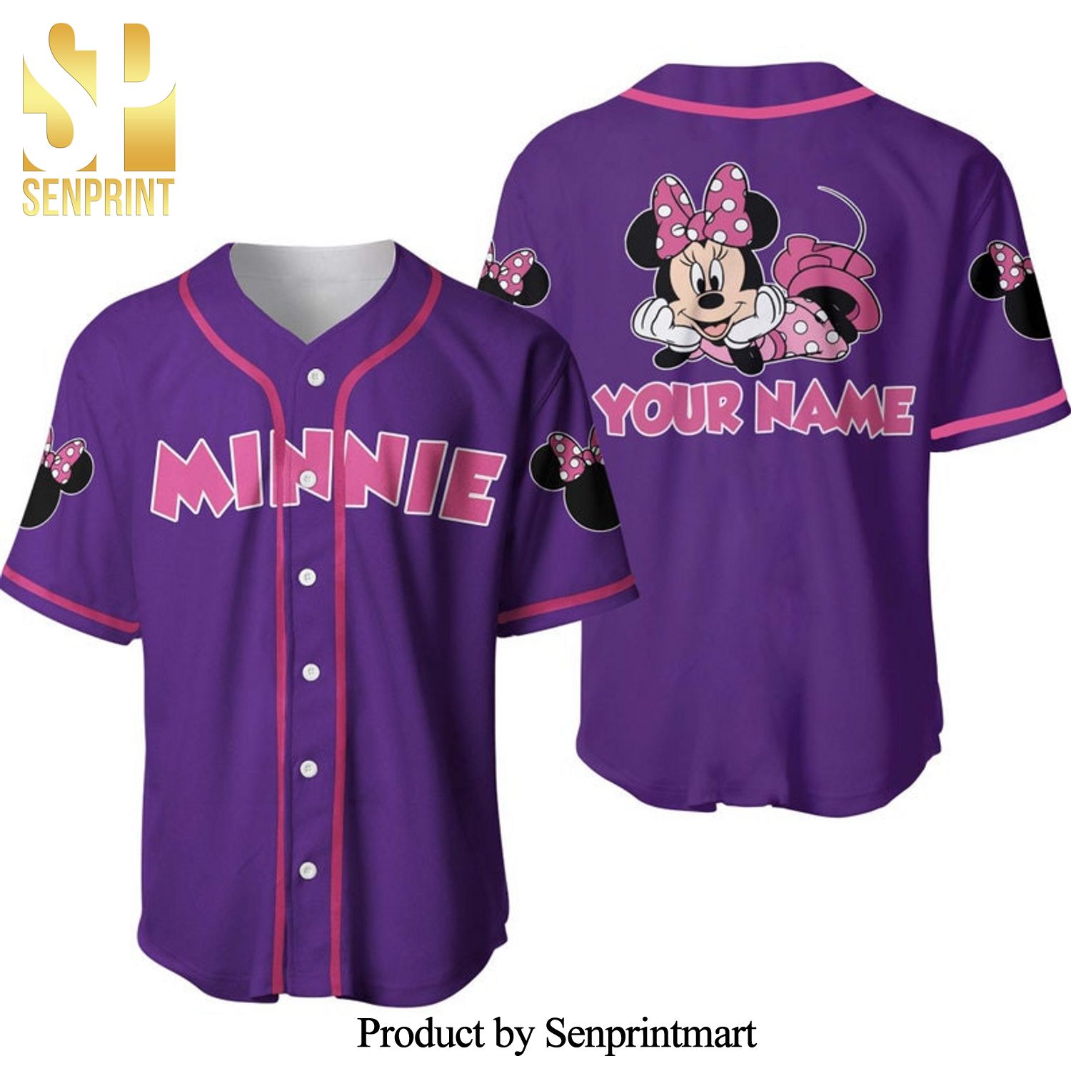 Personalized Chilling Minnie Mouse Disney All Over Print Baseball Jersey - Purple