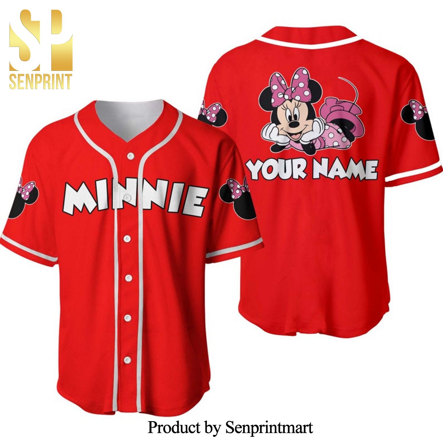 Personalized Chilling Minnie Mouse Disney All Over Print Baseball Jersey - Red