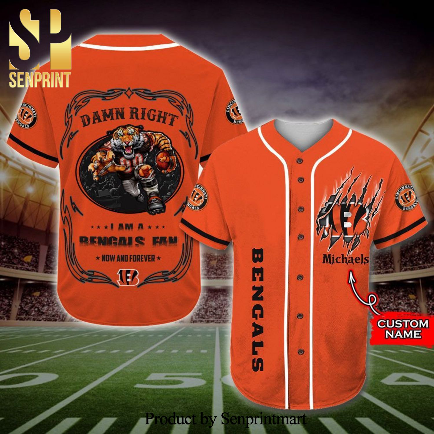 Personalized Cincinnati Bengals Mascot Damn Right Full Printing Baseball Jersey