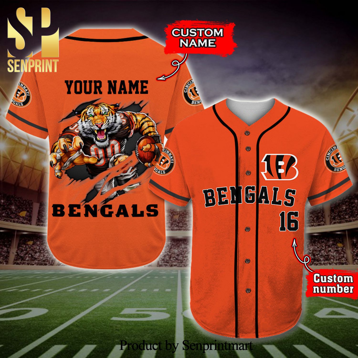 Personalized Cincinnati Bengals Mascot Full Printing Baseball Jersey