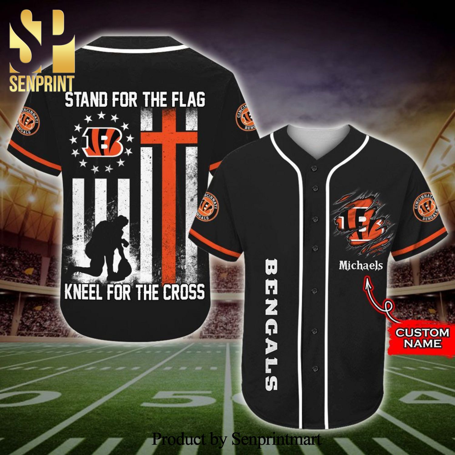 Personalized Cincinnati Bengals Stand For The Flag Full Printing Baseball Jersey