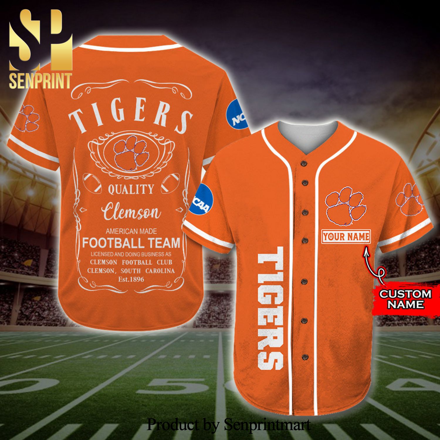 Personalized Clemson Tigers American Football Team Jack Daniel Logo Full Printing Baseball Jersey - Orange