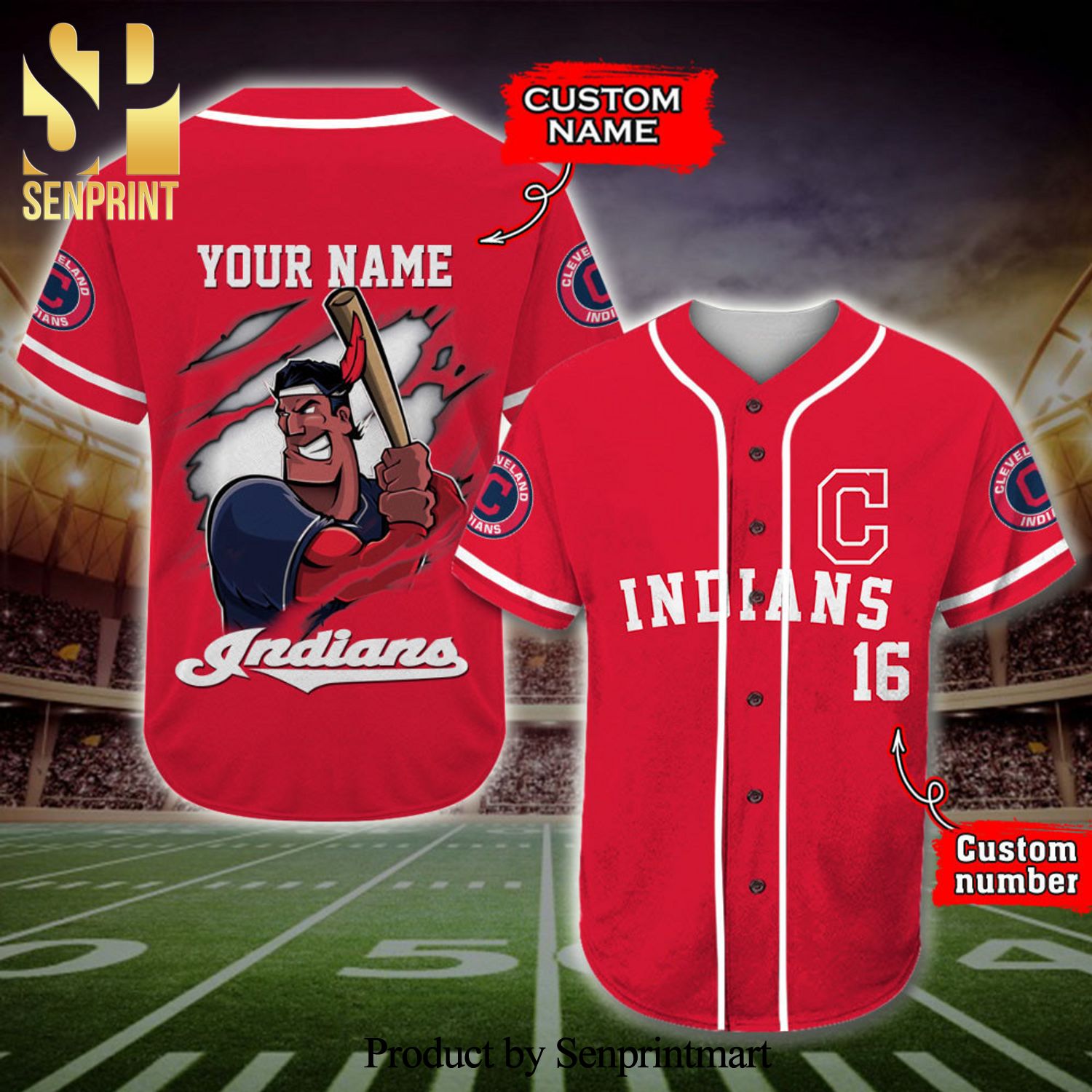 Personalized Cleveland Indians Mascot Full Printing Baseball Jersey -  Senprintmart Store