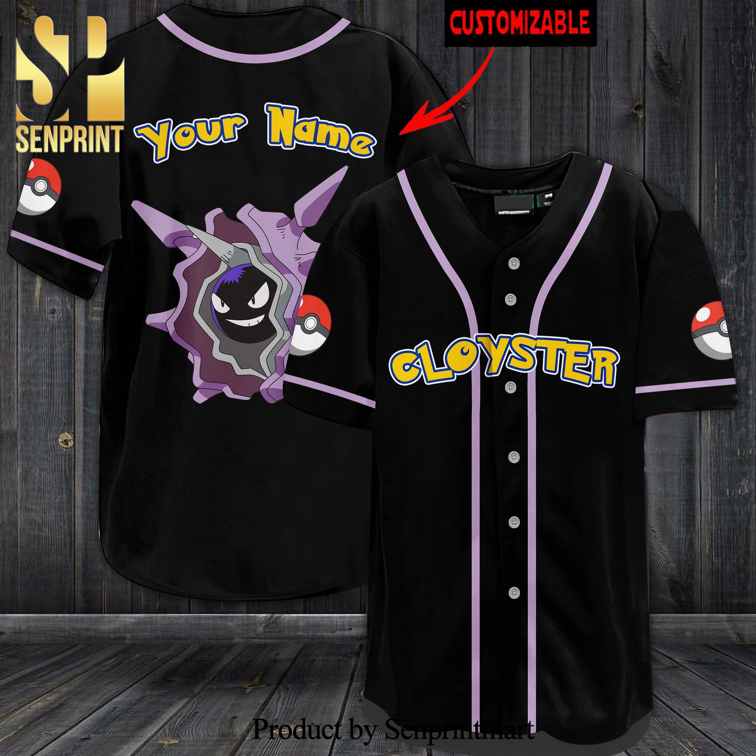 Personalized Cloyster All Over Print Baseball Jersey - Black