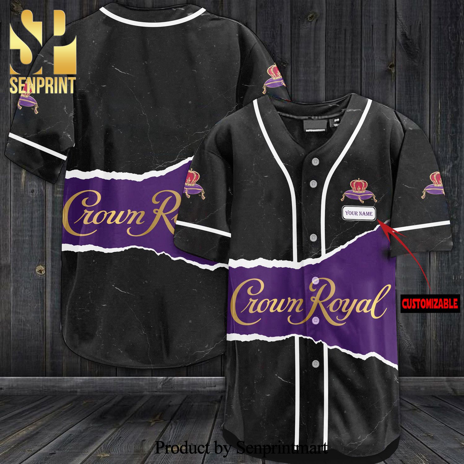 Personalized Crown Royal All Over Print Unisex Baseball Jersey - Black