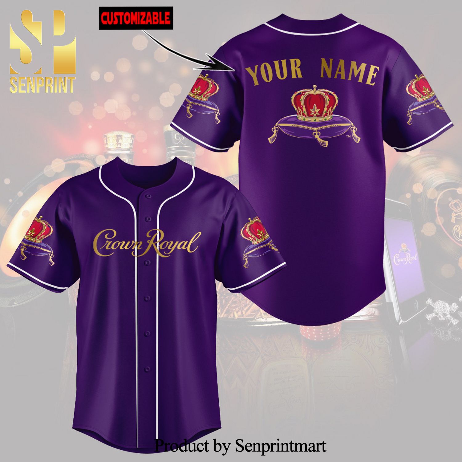 Personalized Crown Royal All Over Print Unisex Baseball Jersey - Solid Purple