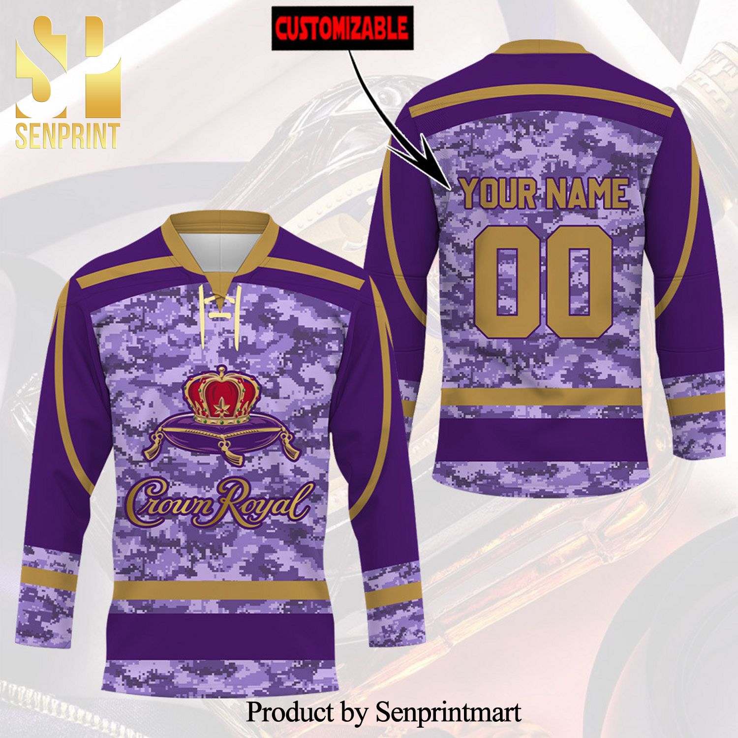 Personalized Crown Royal Canadian Whisky All Over Print Camo Hocky Jersey – Purple