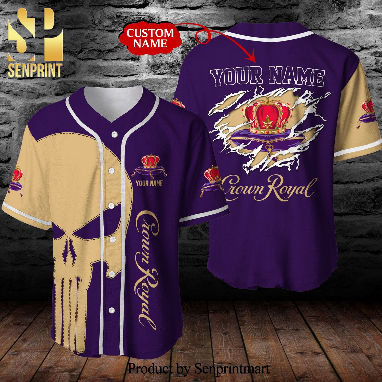 Personalized Crown Royal Canadian Whisky All Over Print Unisex Baseball Jersey – Purple