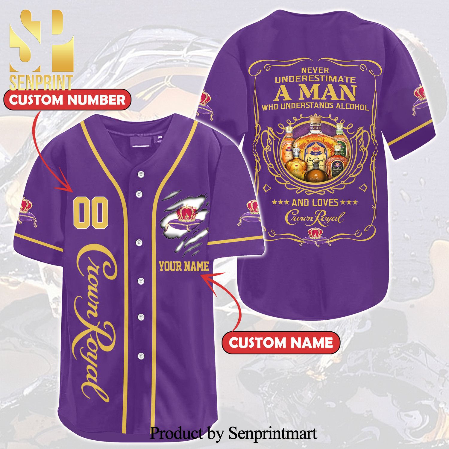 Personalized Crown Royal Never Underestimate A Man Full Printing Unisex Baseball Jersey - Purple