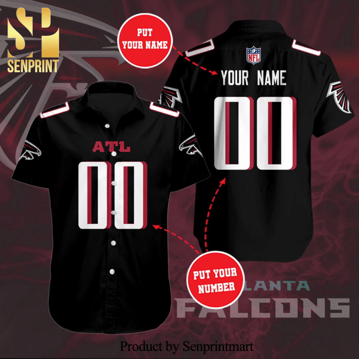 Personalized Atlanta Falcon Football Team Full Printing Hawaiian Shirt – Black