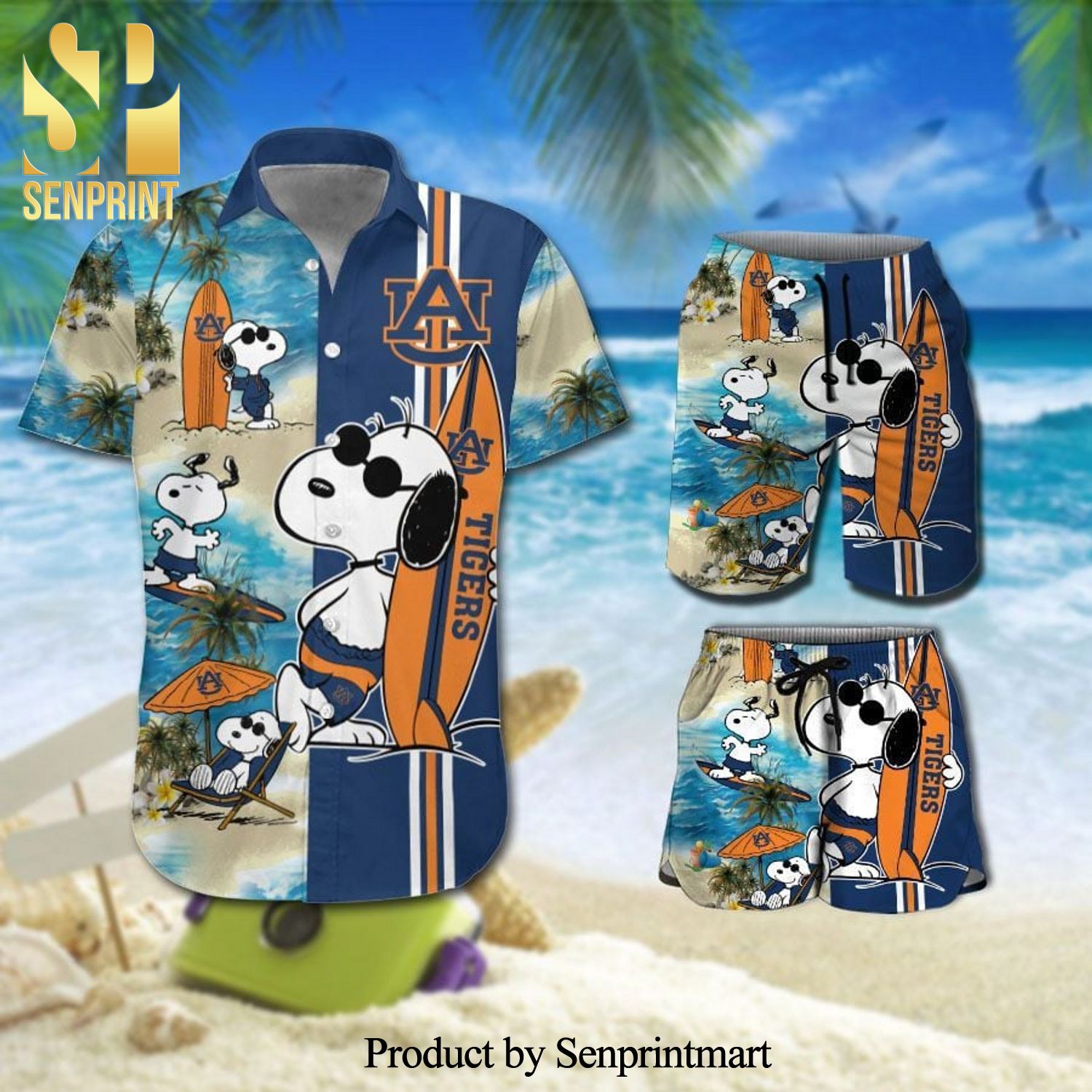 Personalized Auburn Tigers Snoopy Full Printing Hawaiian Shirt And Beach Shorts