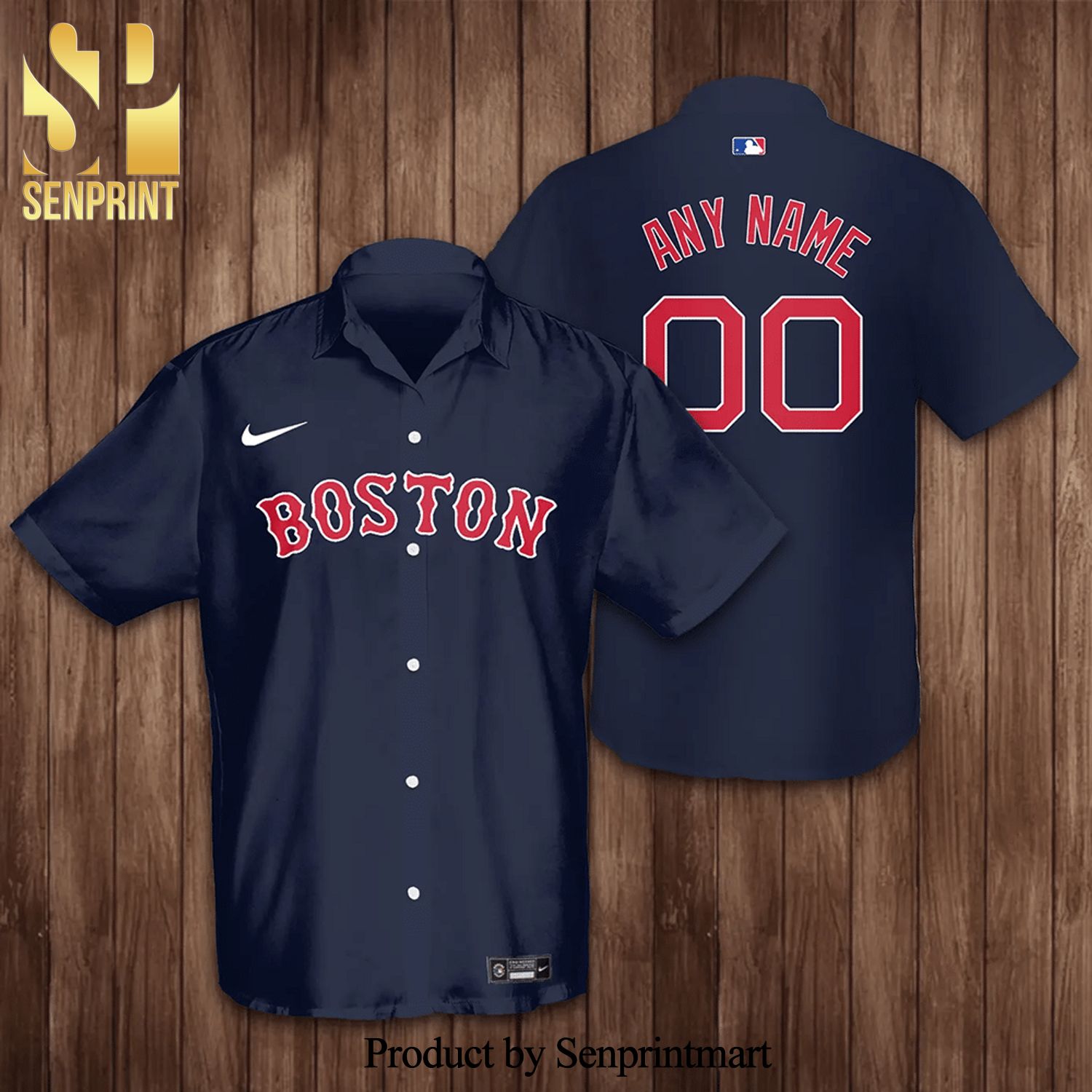 Personalized Boston Red Sox Baseball Full Printing 3D Hawaiian Shirt - Navy  - Senprintmart Store