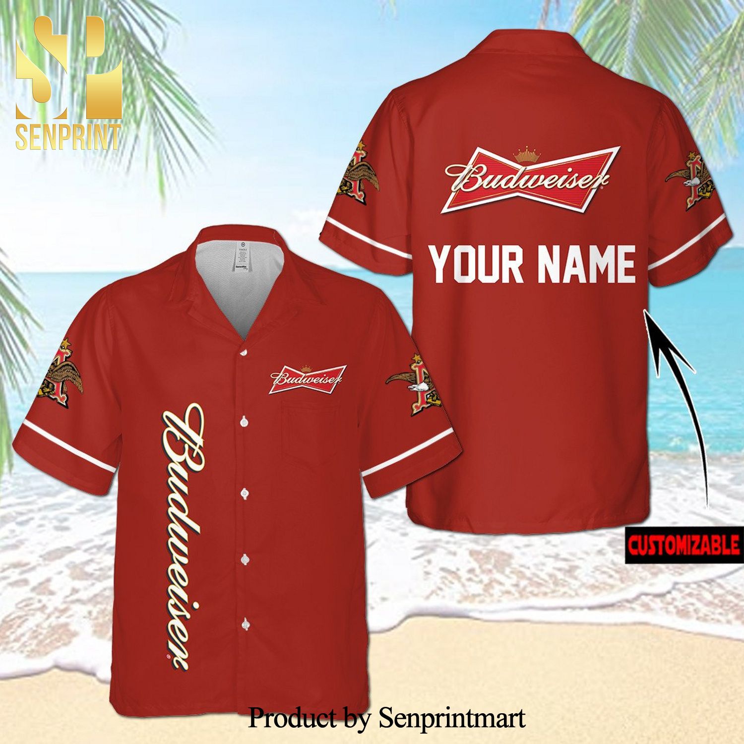 Personalized Budweiser Beer Logo Full Printing Aloha Summer Beach Hawaiian Shirt – Red