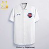 Personalized Chicago Cubs Full Printing Pinstripe Short Sleeve Dress Shirt Hawaiian Summer Aloha Beach Shirt – White