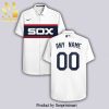 Personalized Chicago White Sox Full Printing Pinstripe Short Sleeve Dress Shirt Hawaiian Summer Aloha Beach Shirt – White