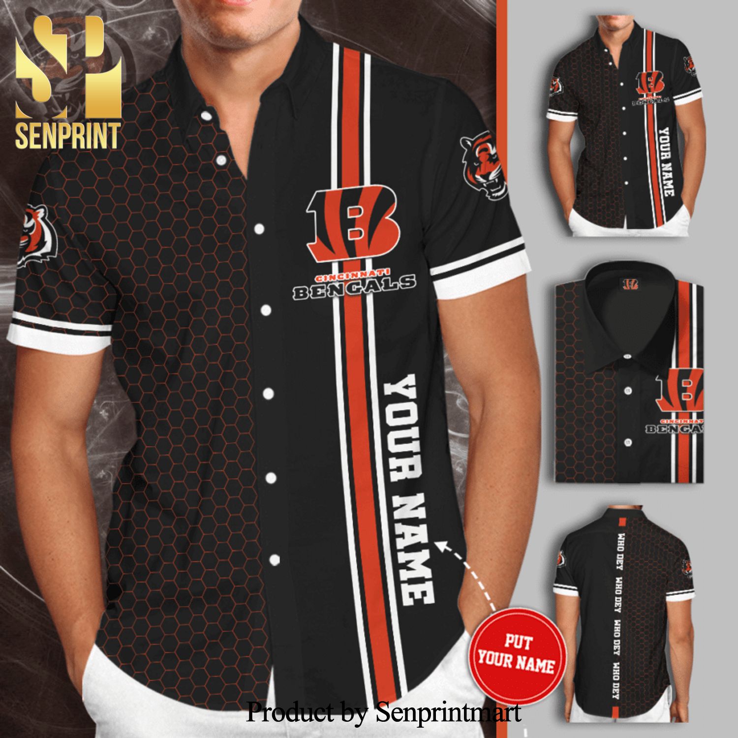 Personalized Cincinnati Bengals Football Team Full Printing Hawaiian Shirt – Black