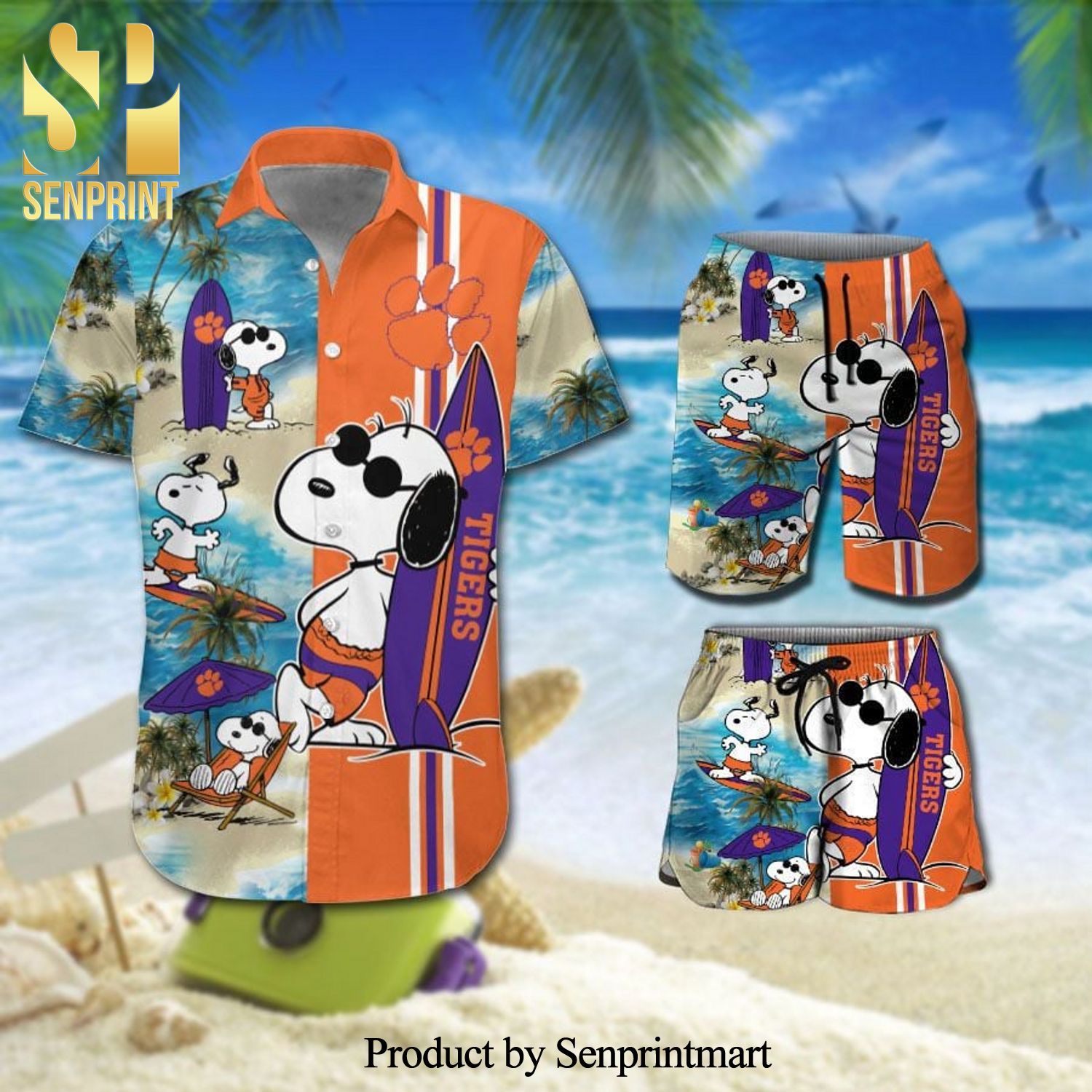 Personalized Clemson Tigers Snoopy Full Printing Hawaiian Shirt And Beach Shorts