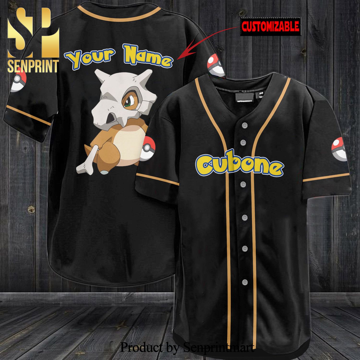 Personalized Cubone All Over Print Baseball Jersey – Black