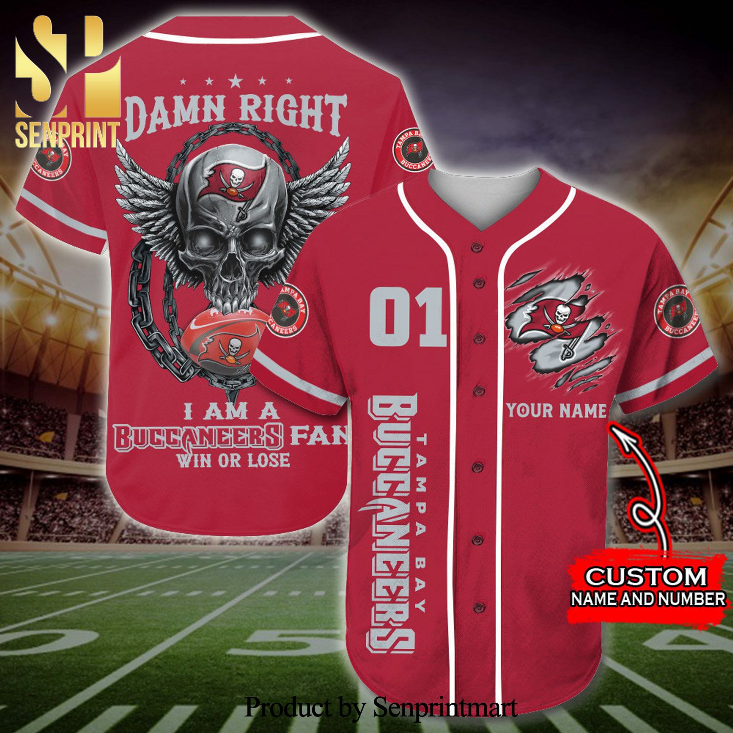 Personalized Damn Right I Am A Tampa Bay Buccaneers Fan Win Or Lose Full Printing Baseball Jersey