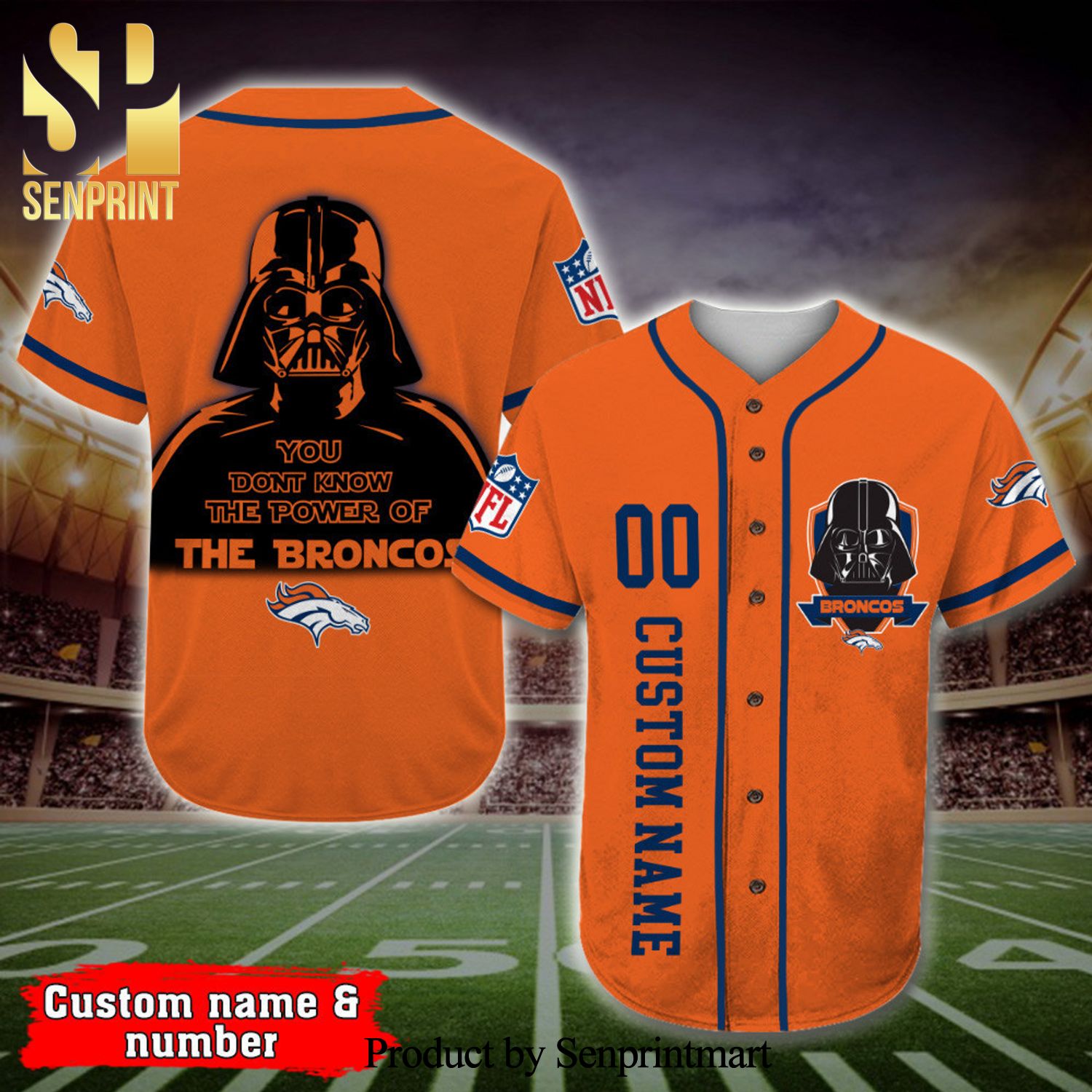 Personalized Denver Broncos Darth Vader Star Wars Full Printing Baseball Jersey