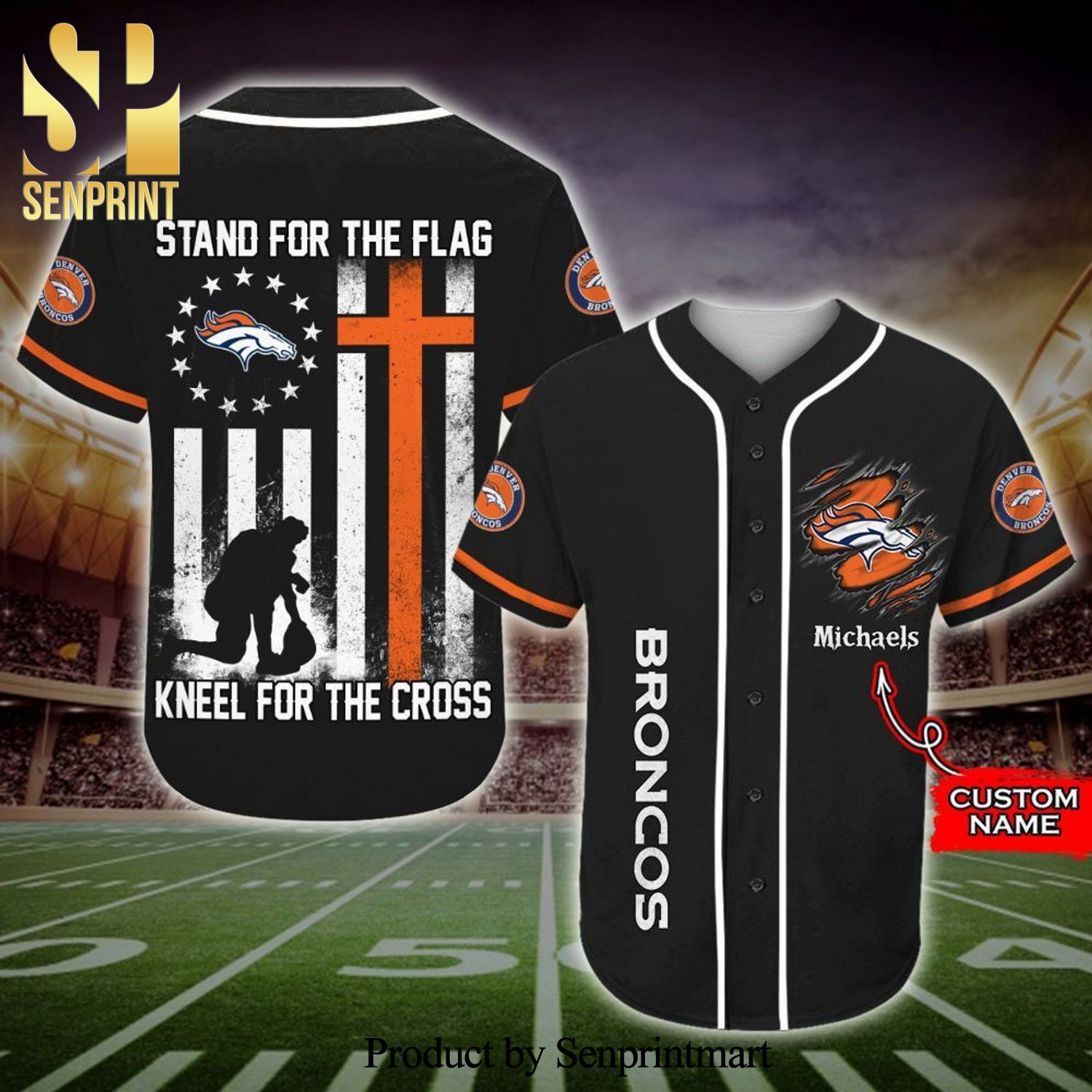Personalized Denver Broncos Stand For The Flag Full Printing Baseball Jersey