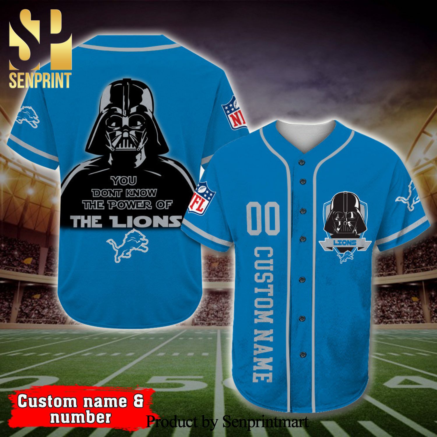 Personalized Detroit Lions Darth Vader Star Wars Full Printing Baseball Jersey - Blue
