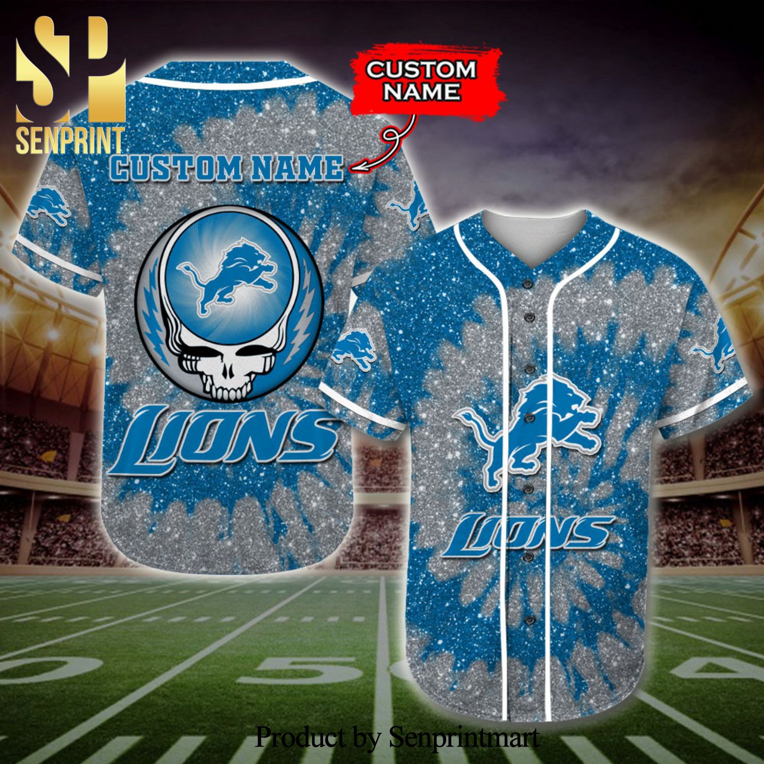 Personalized Detroit Lions Grateful Dead Band Tie Dye Full Printing Baseball Jersey