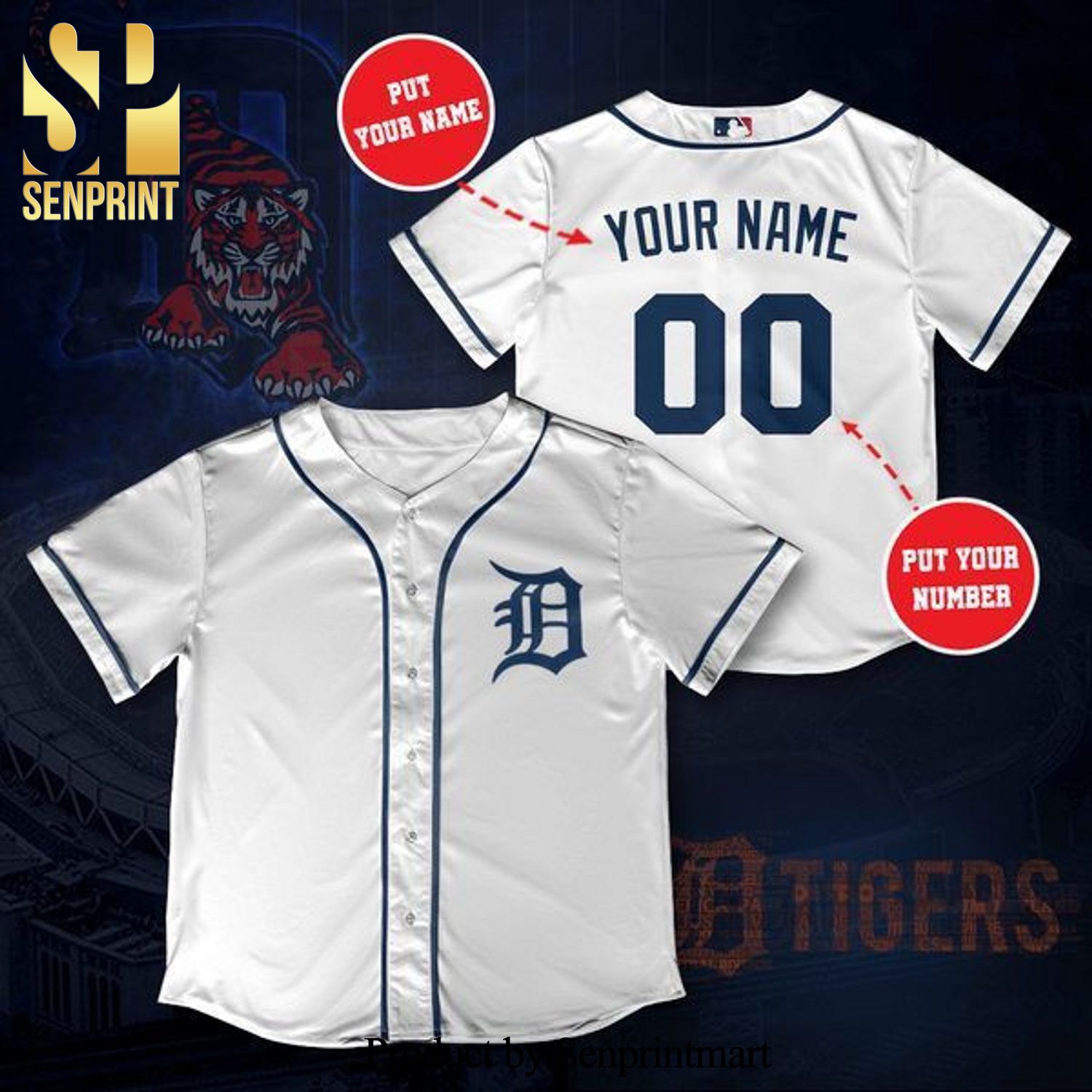 Personalized Detroit Tigers Full Printing Unisex Baseball Jersey - White