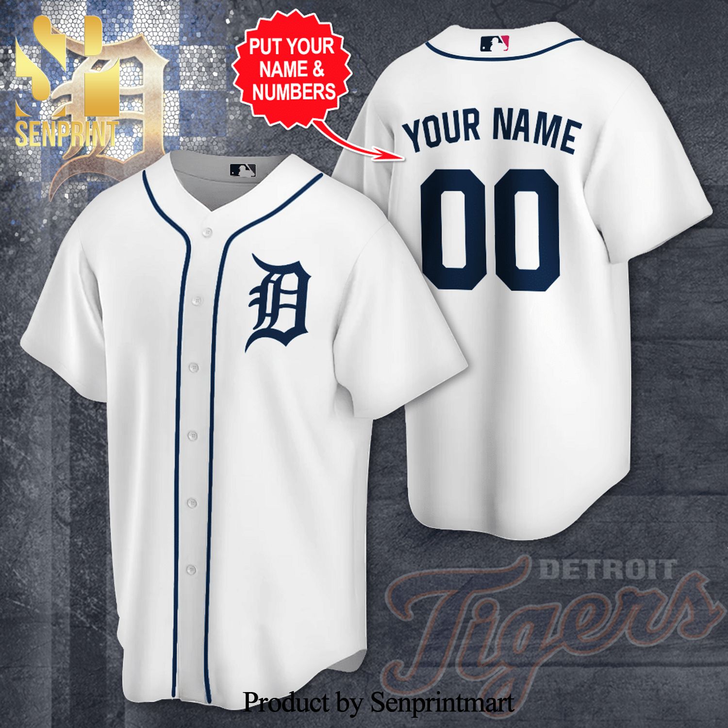 Personalized Detroit Tigers Full Printing Unisex Baseball Jersey – White Gray
