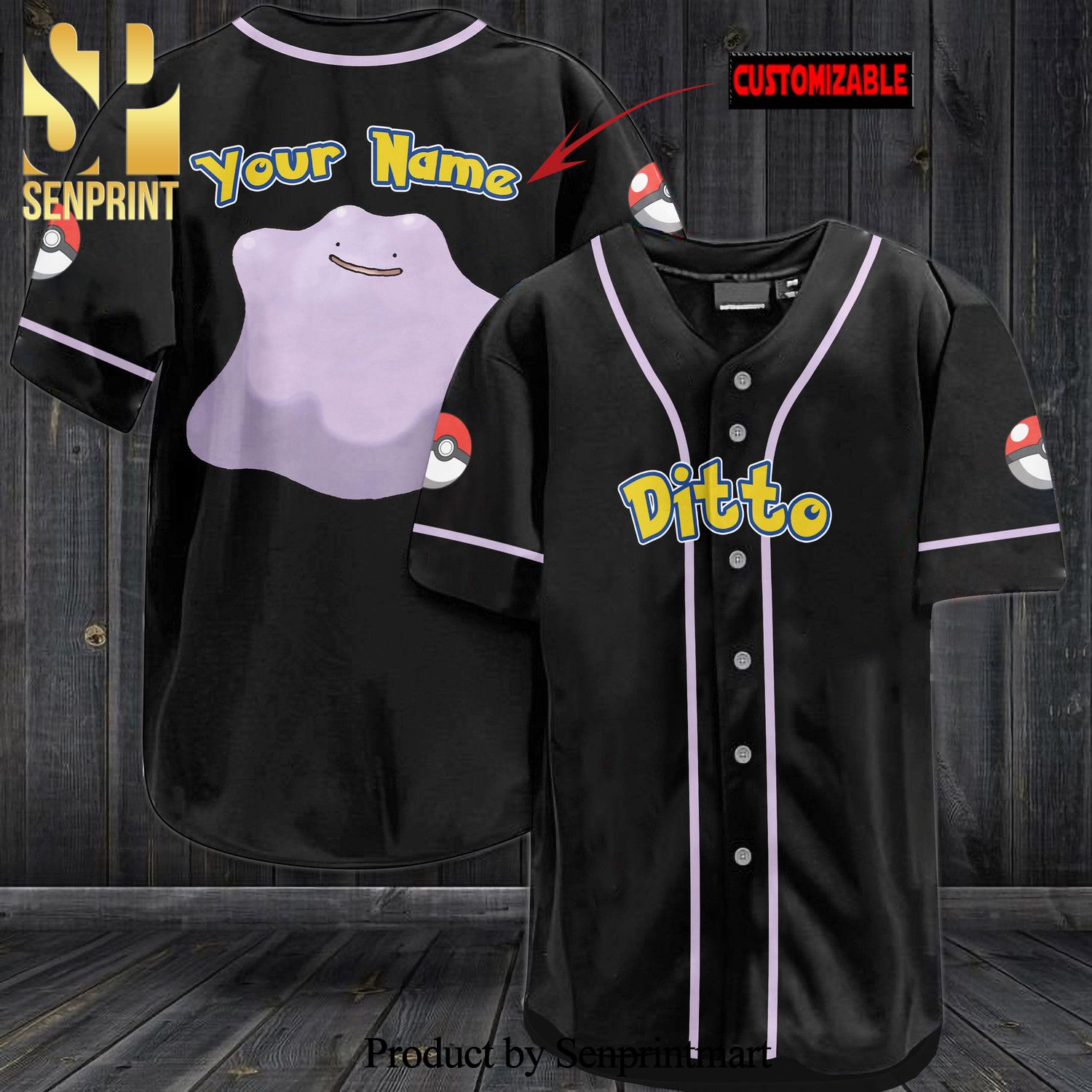Personalized Ditto All Over Print Baseball Jersey - Black