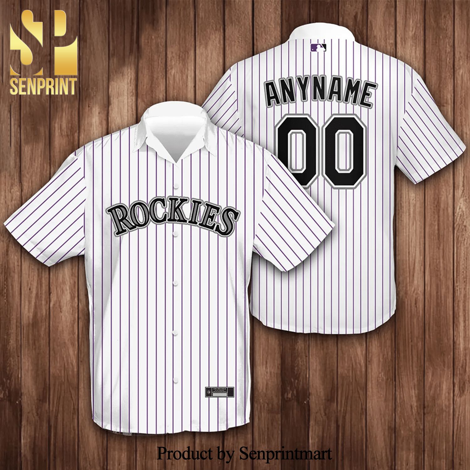 Personalized Colorado Rockies Baseball Full Printing Hawaiian Shirt - Pinstripe Baseball White