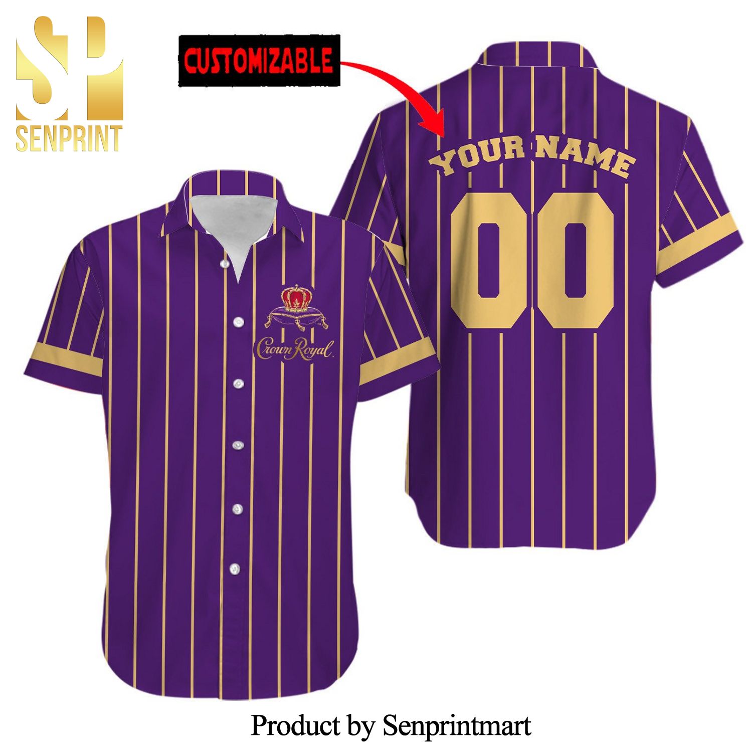 Personalized Crown Royal Full Printing Pinstripe Aloha Summer Beach Hawaiian Shirt – Purple