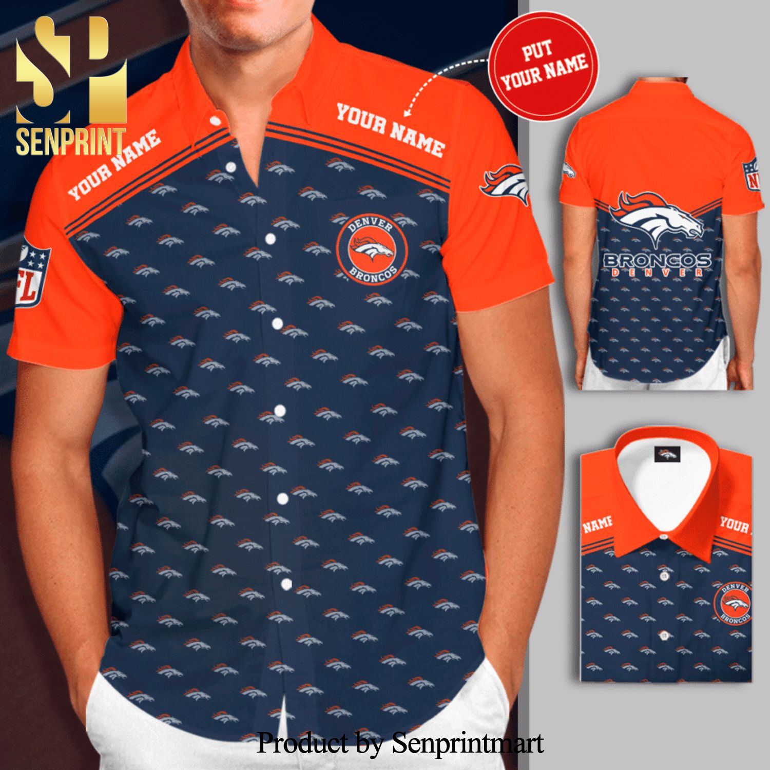 Personalized Denver Broncos Football Team Full Printing Hawaiian Shirt - Blue