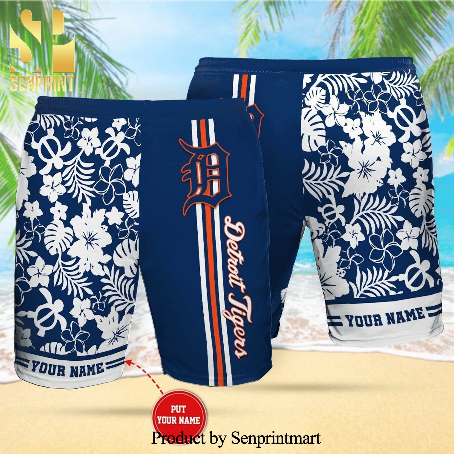 Personalized Detroit Tigers Full Printing Flowery Summer Beach Shorts - Cobalt