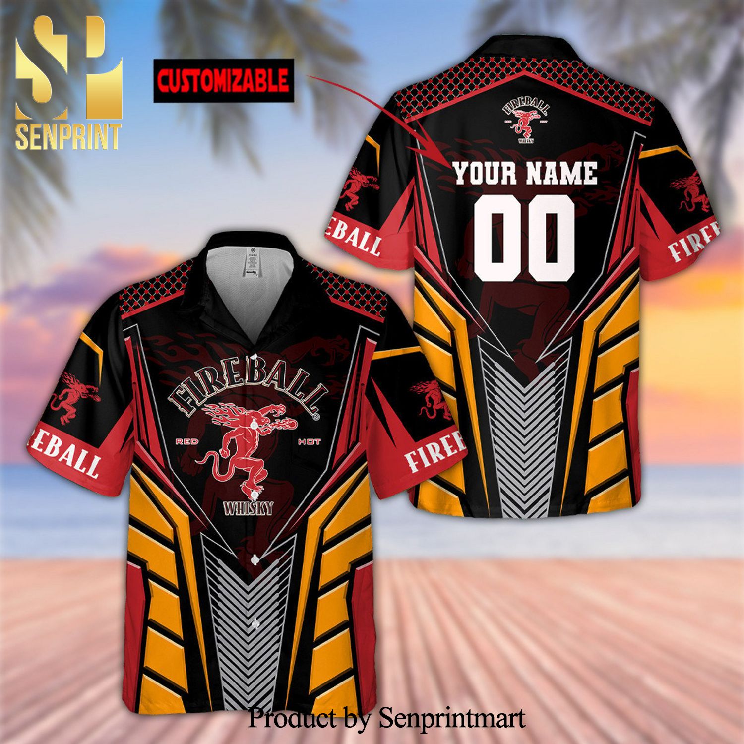 Personalized Fireball Cinnamon Whisky Logo Full Printing Aloha Summer Beach Hawaiian Shirt