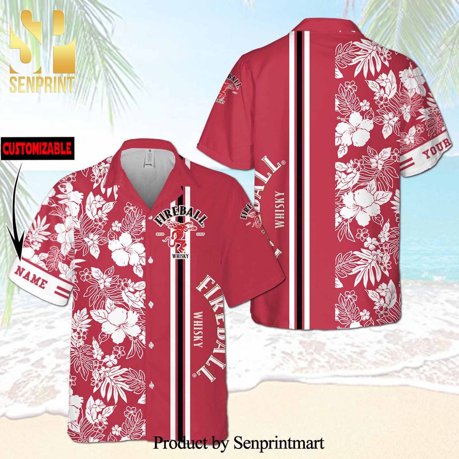 Personalized Fireball Full Printing Hawaiian Shirt - Red