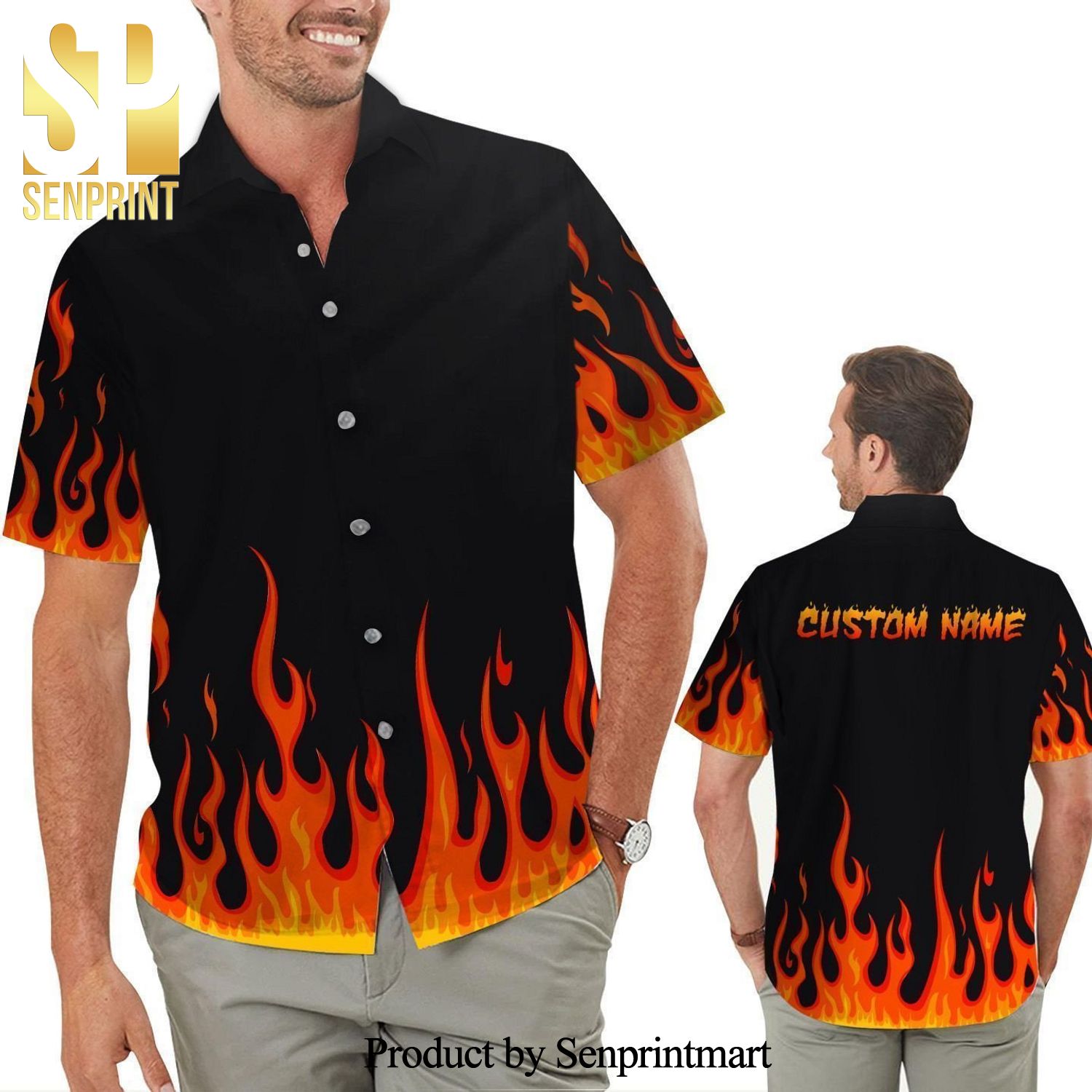 Personalized Firefighter Fire 3D Full Printing Hawaiian Shirt – Black