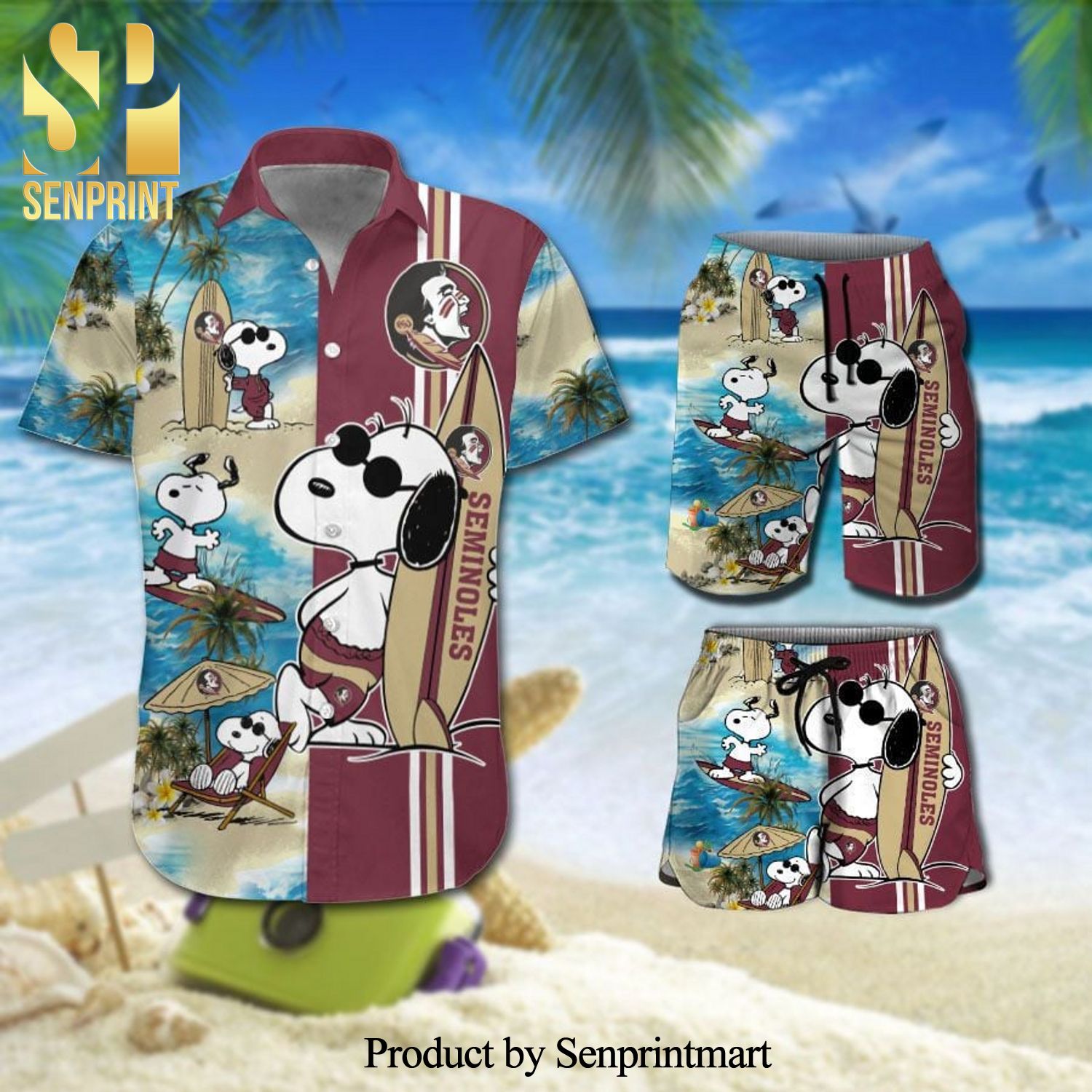 Personalized Florida State Seminoles Snoopy Full Printing Hawaiian Shirt And Beach Shorts