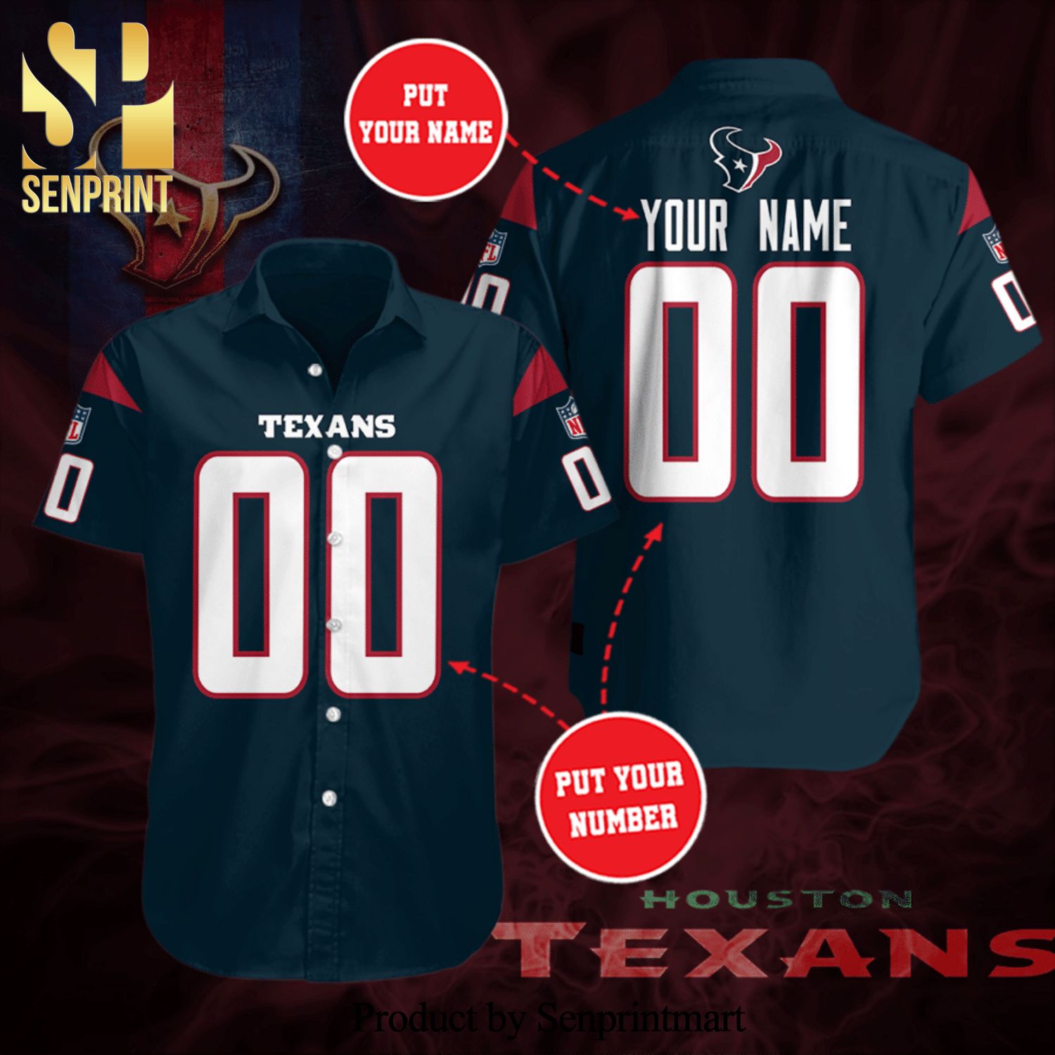 Personalized Houston Texans Football Team Full Printing Hawaiian Shirt - Blue