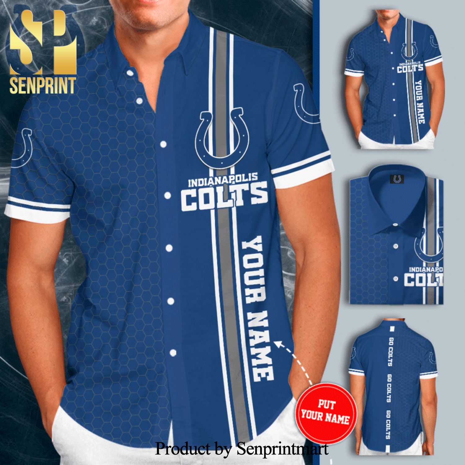 Personalized Indianapolis Colts Go Colts Full Printing Tiling Short Sleeve Dress Shirt Hawaiian Summer Aloha Beach Shirt – Cobalt