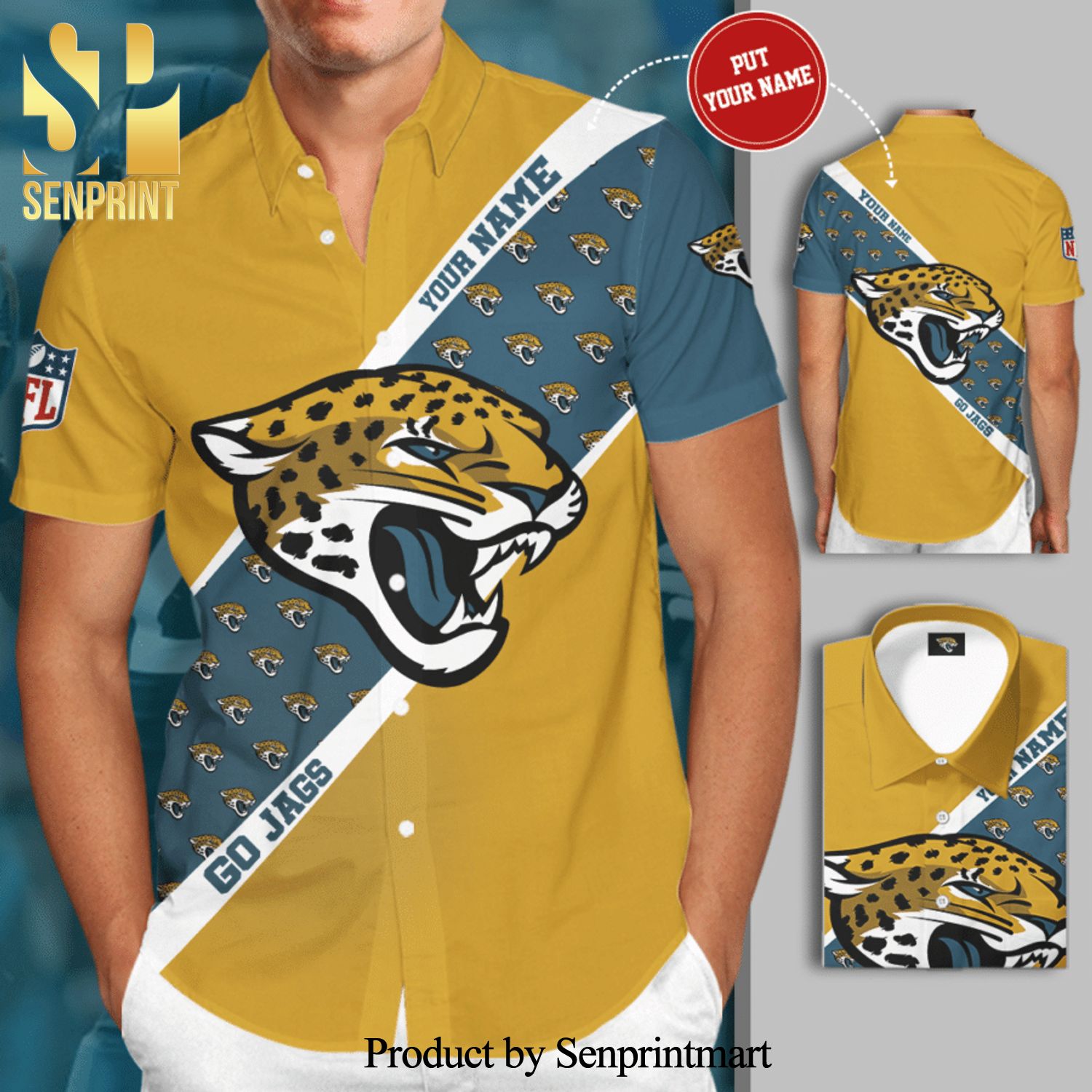 Personalized Jacksonville Jaguars Football Team Full Printing Hawaiian Shirt – Yellow