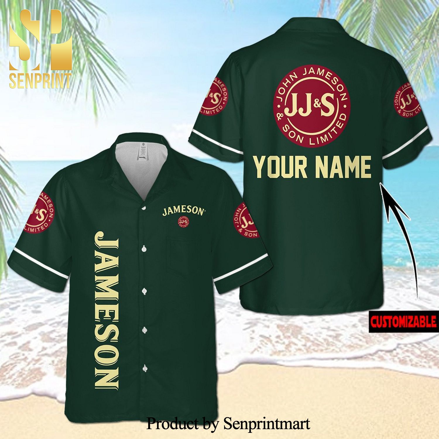 Personalized Jameson Irish Whiskey Full Printing Aloha Summer Beach Hawaiian Shirt – Dark Green