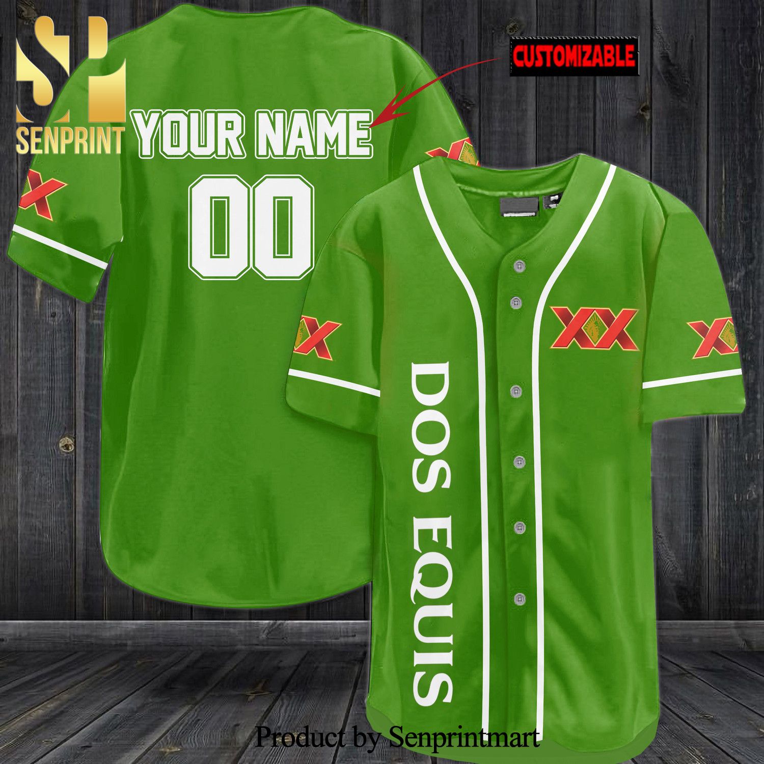 Personalized Dos Equis All Over Print Unisex Baseball Jersey – Lime Green