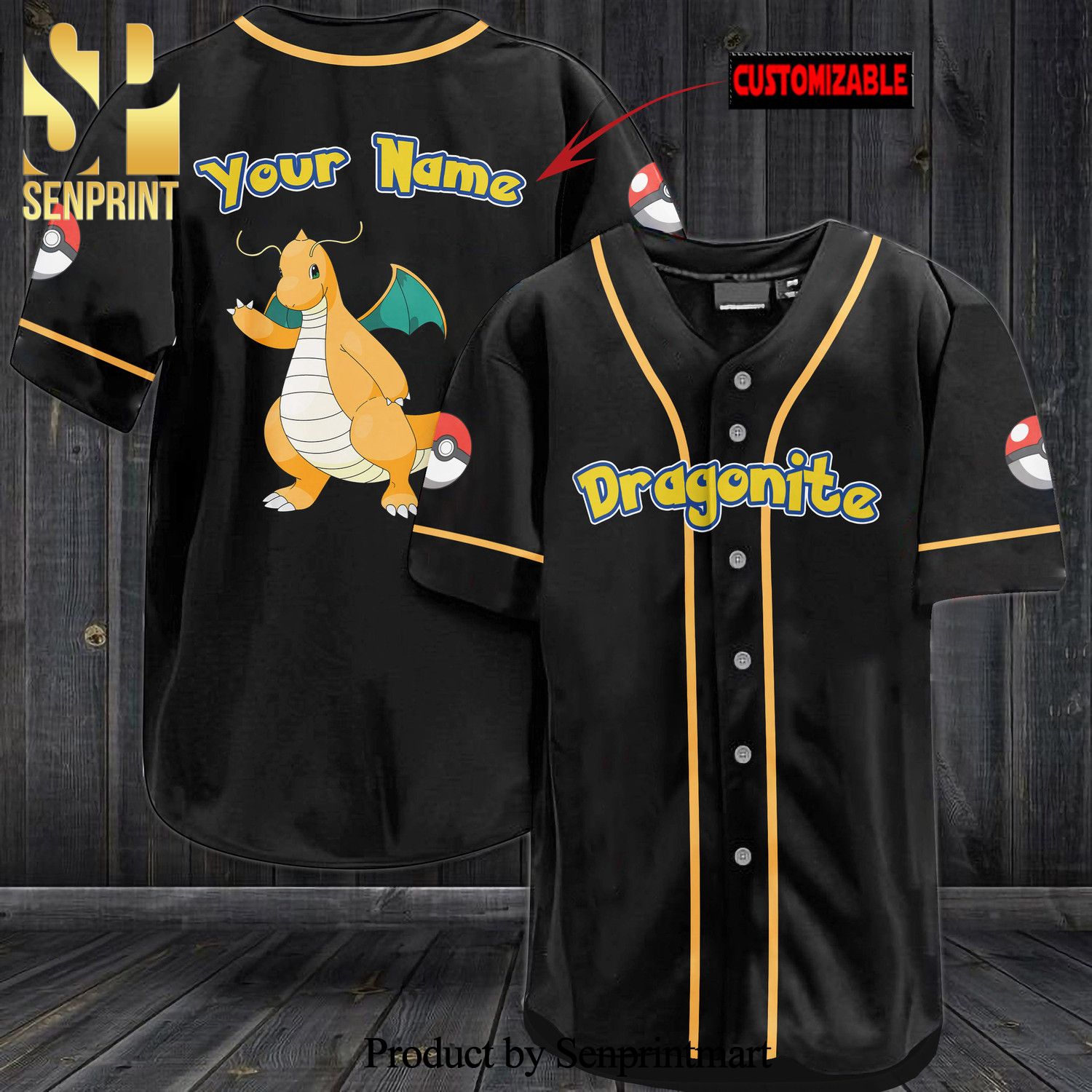 Personalized Dragonite All Over Print Baseball Jersey – Black
