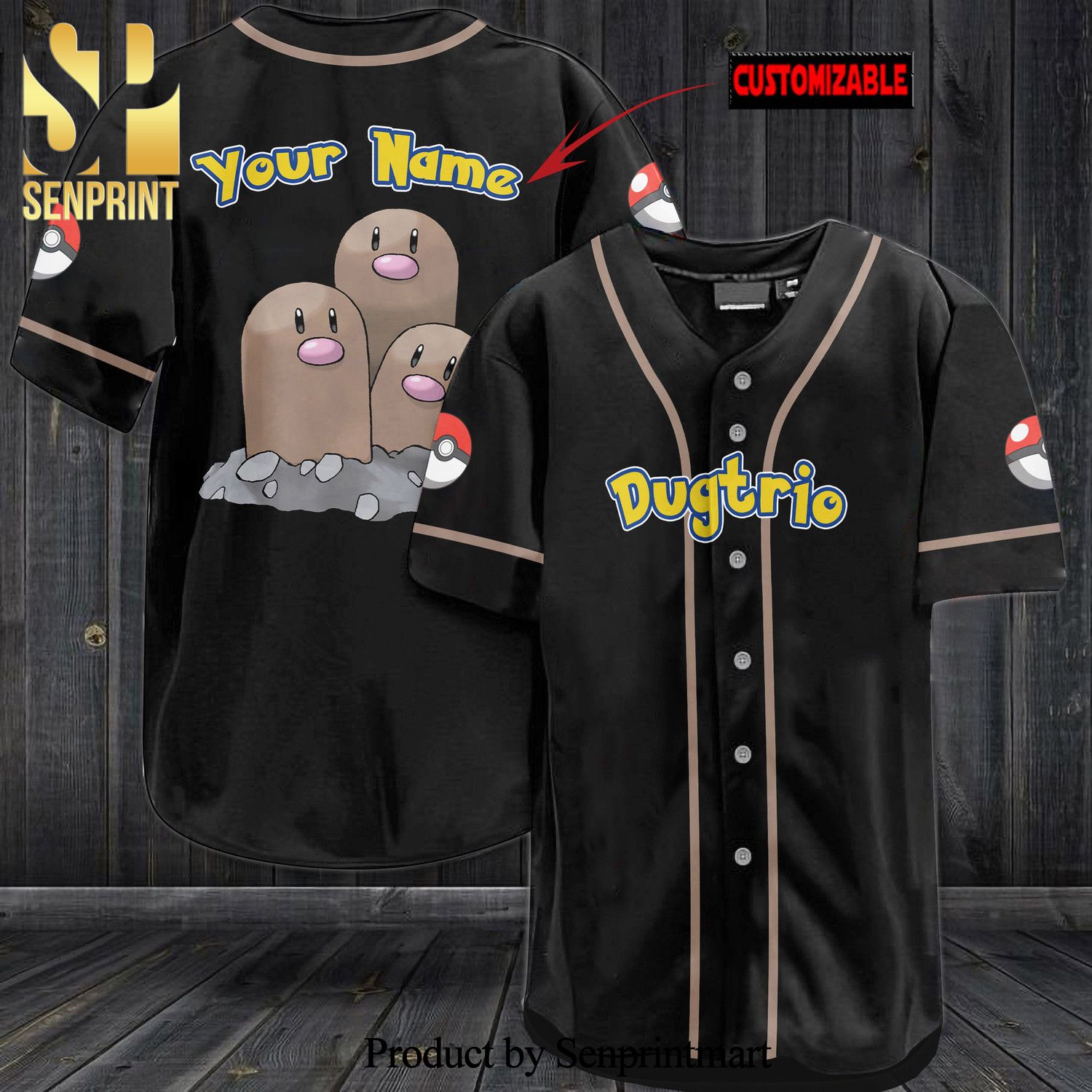 Personalized Dugtrio All Over Print Baseball Jersey – Black