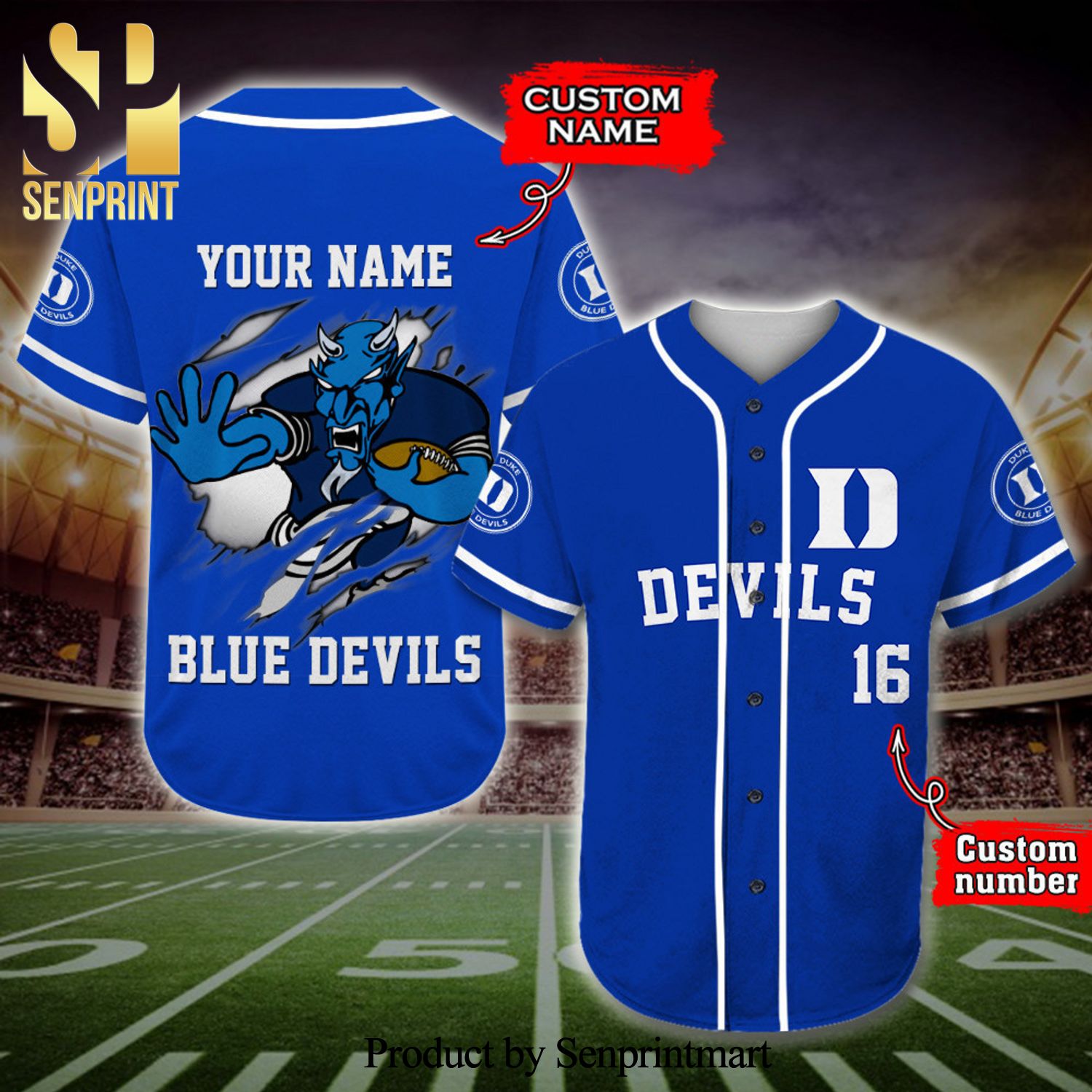 Personalized Duke Blue Devils Player Full Printing Baseball Jersey – Blue